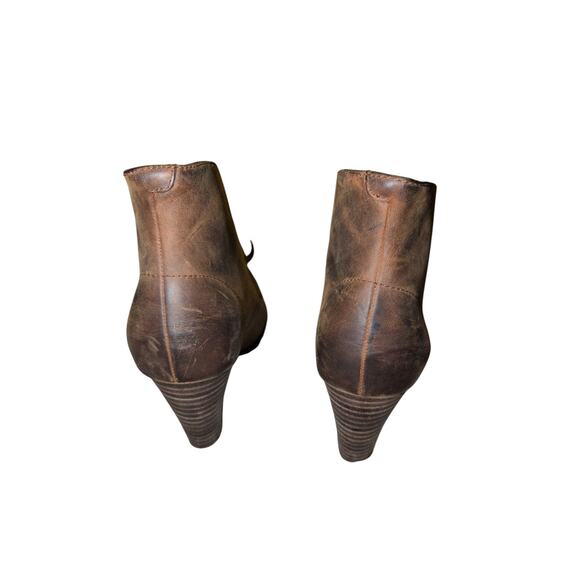 Clarks Indigo Leather Booties Brown Women’s Size 5.5 Wood Heel Good Condition - Picture 2 of 6